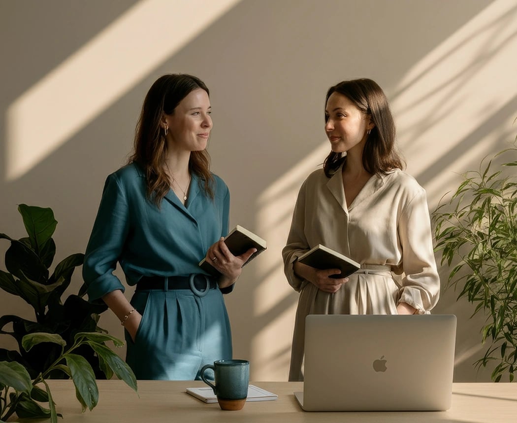 Two women discussing health in an office setting