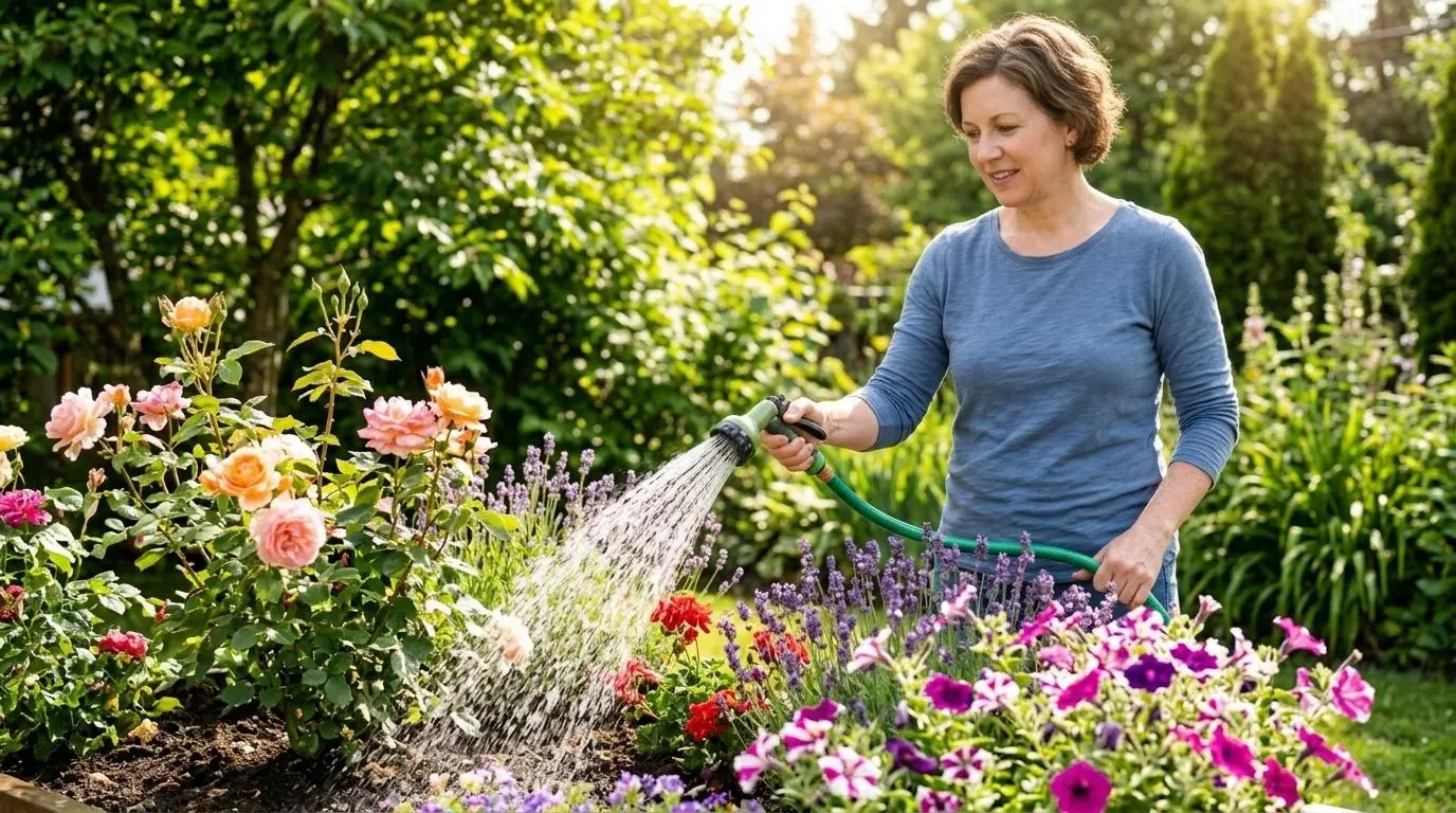 Women Watering the flowers.