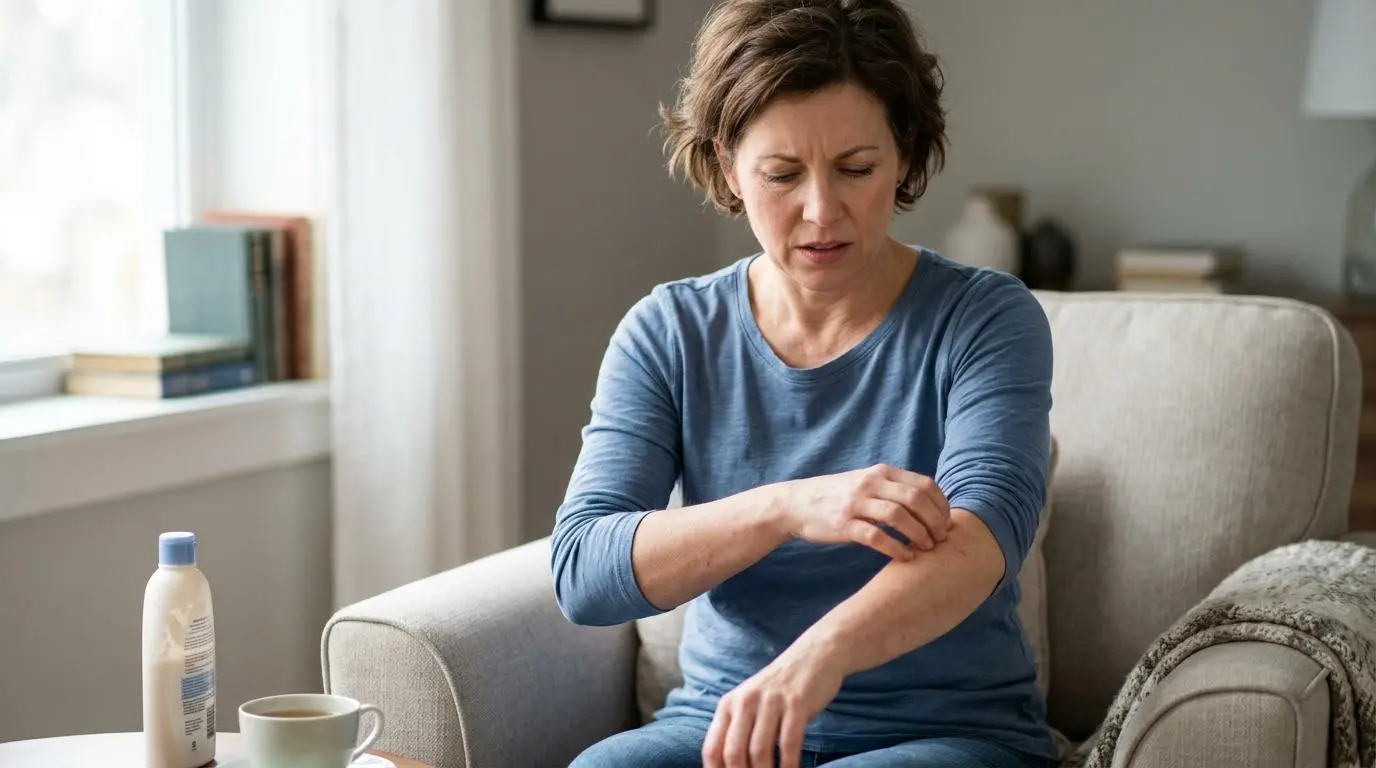 Woman experiencing itchy skin during perimenopause