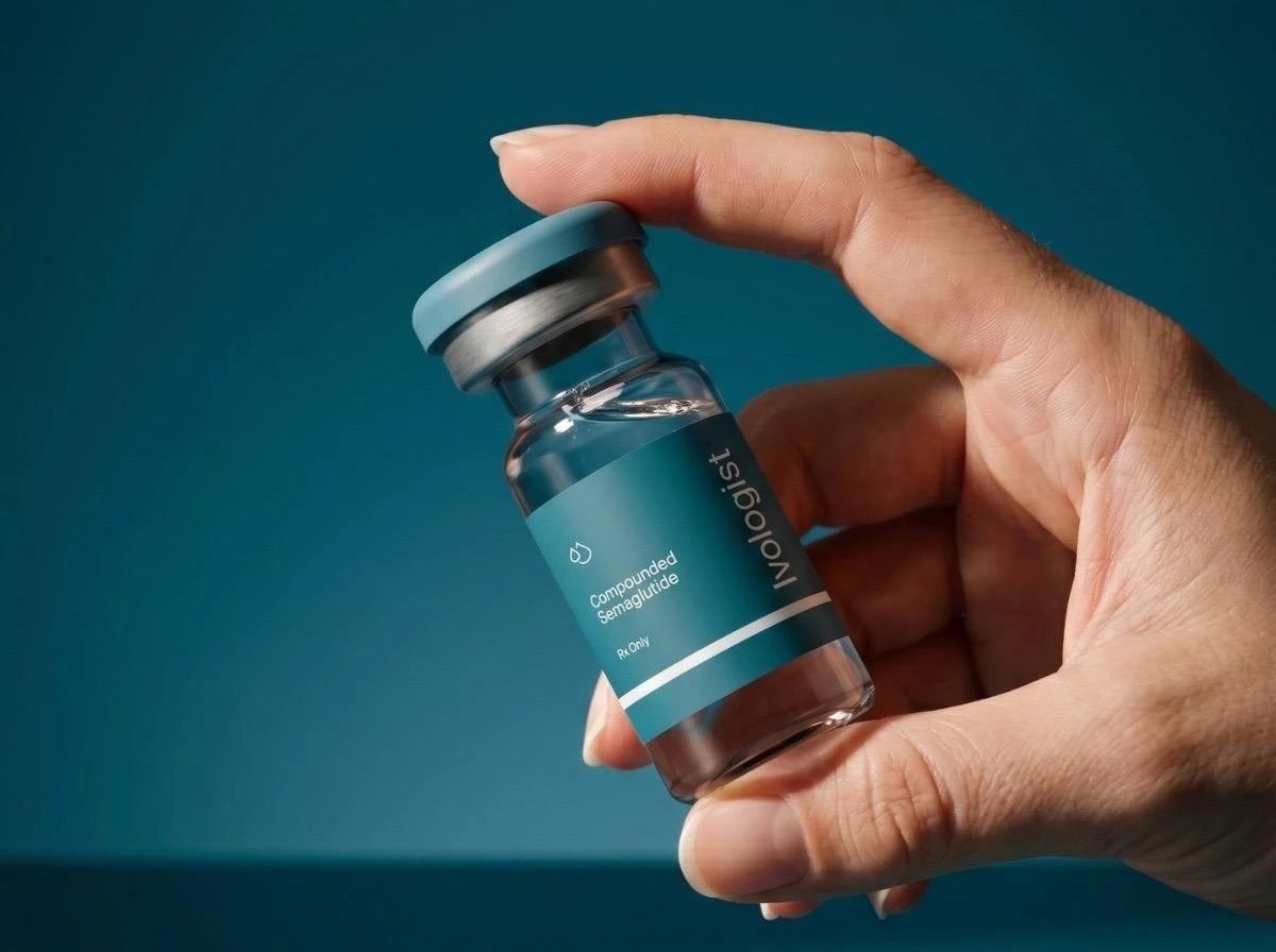 Clinician holding a vial of compounded semaglutide