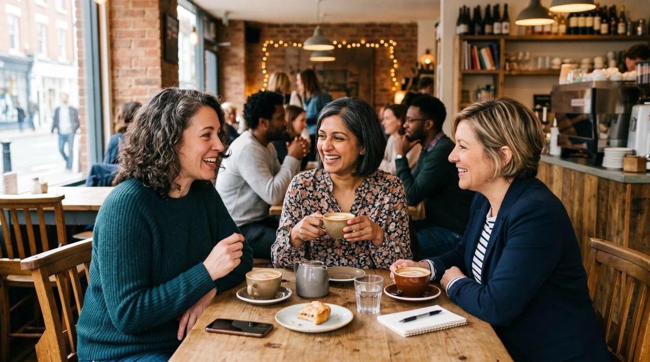 Group of women conversing over coffee discussing metabolic health and wellness