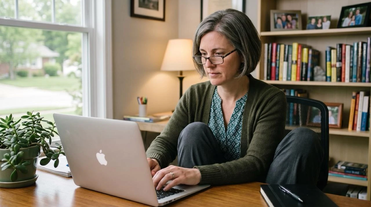 Woman researching GLP-1 weight loss programs and membership options on her laptop