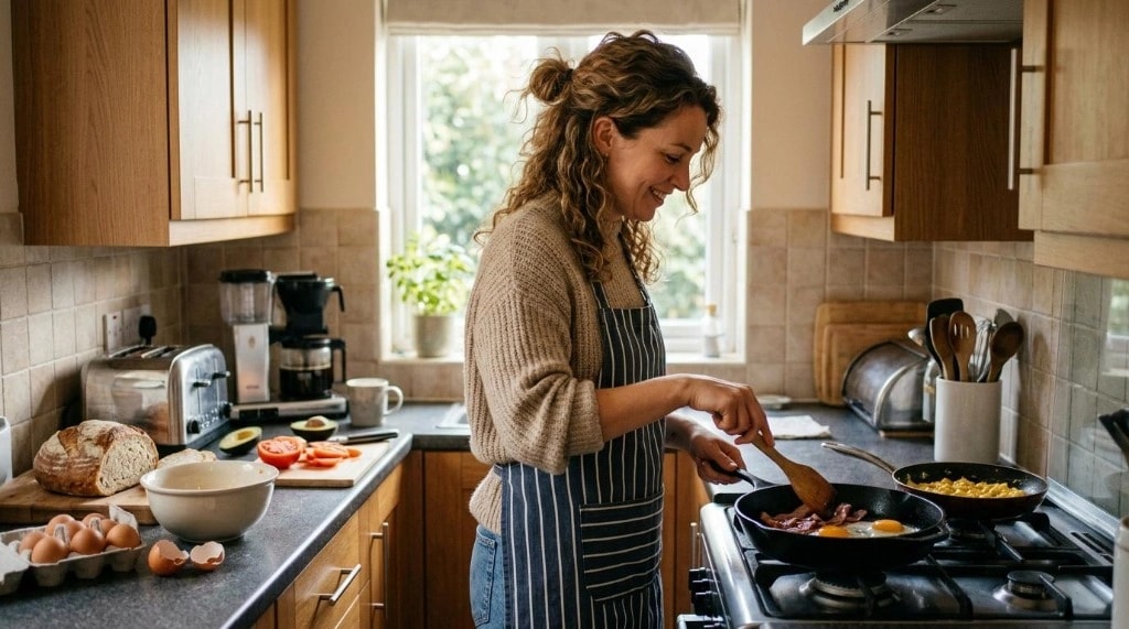 Woman preparing a high-protein meal in the kitchen to support muscle preservation on a GLP-1 program