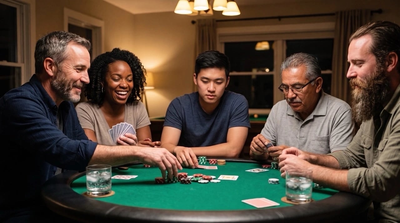 Friends playing poker at a table