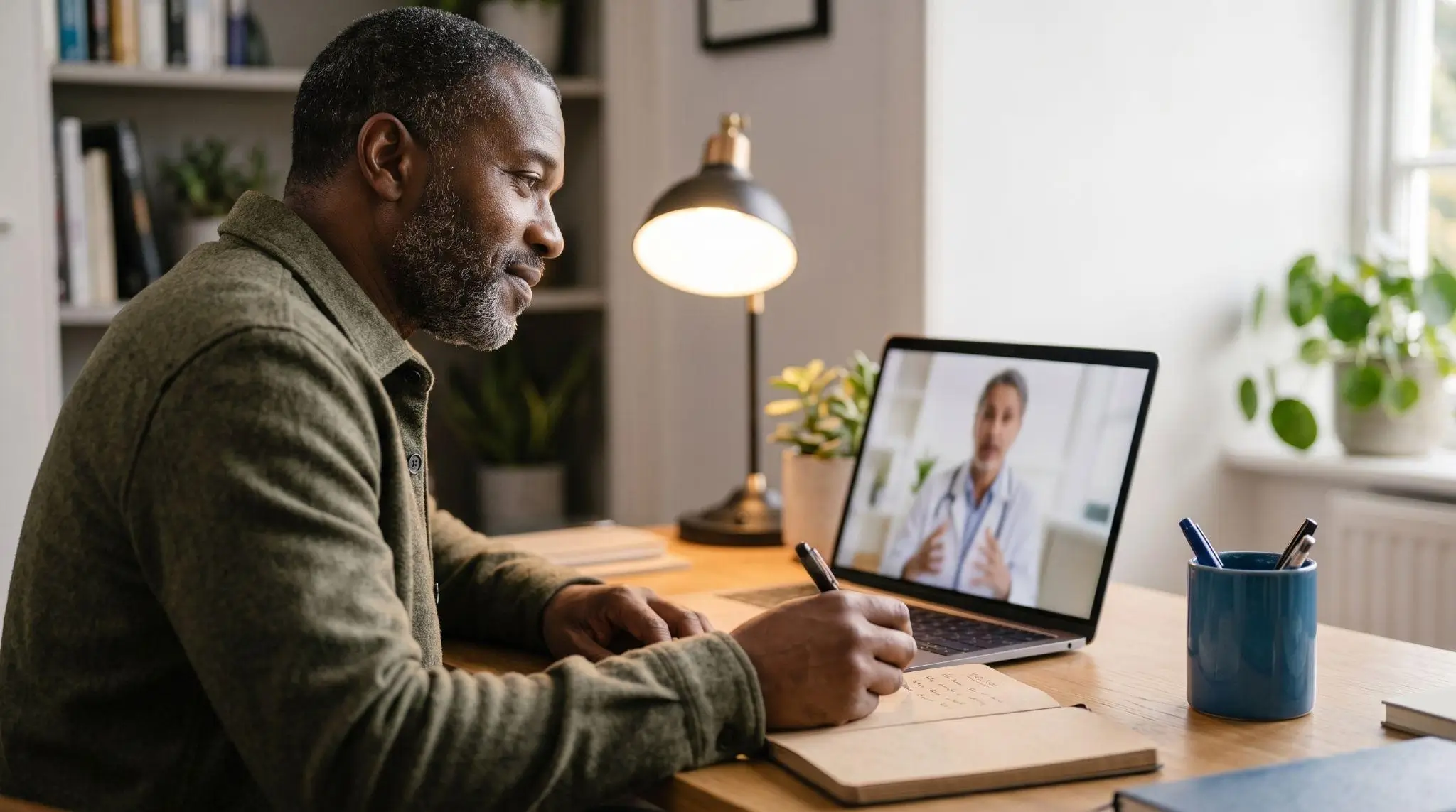Man consulting with a telehealth provider online